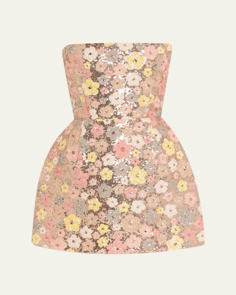 Maraya Strapless Floral Sequin Fit & Flare Mini Dress